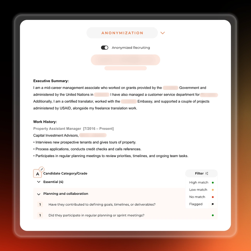Anonymised Recruiting Mobile View